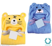 Premium Hooded Microfiber Baby Wrapper for all season Towel IN PINK And BLUE - Cotton, Pack Of :2, Blue